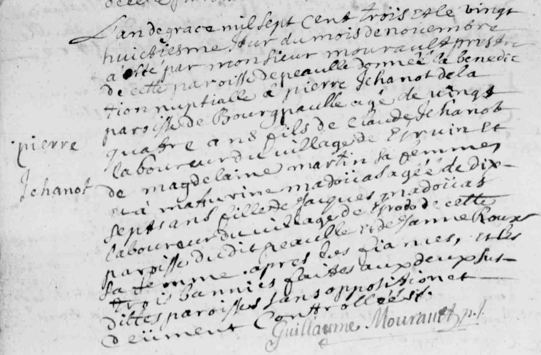 Mariage Jehanot Pierre - Madouas Mathurine 28-11-1703.jpg